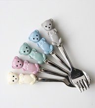 파스텔 곰돌이 유아스푼+포크 set (케이스 별도 구매)